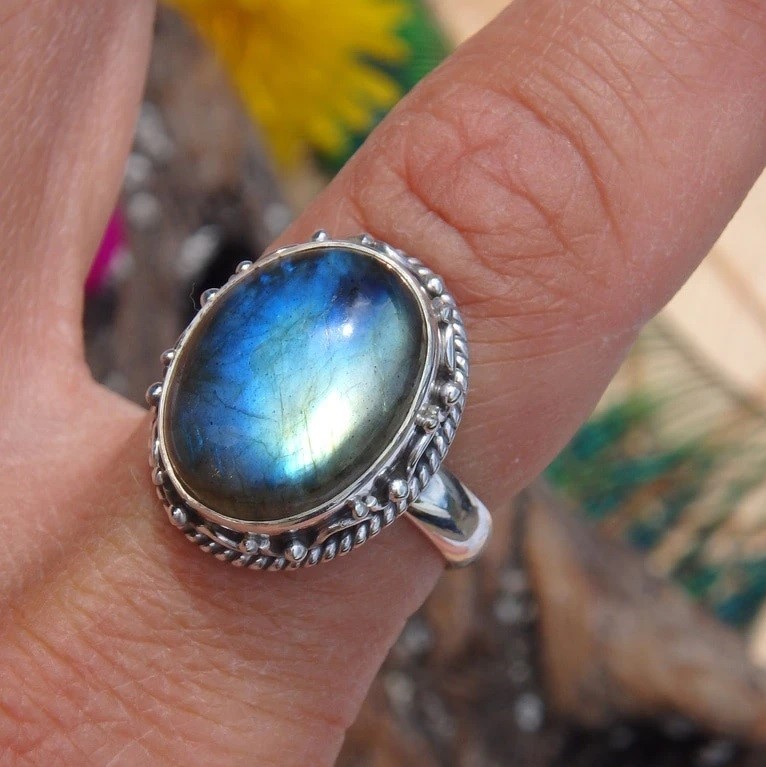 Genuine raw labradorite Ring* Rough Labradorite Ring* Sterling Silver Ring* raw gemstone ring* gift for her* handmade Ring*blue fire